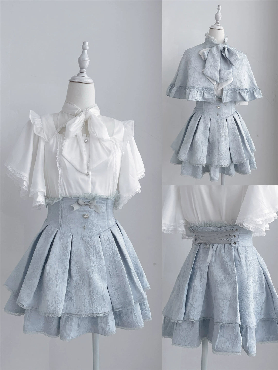 Ruffled Cape Sleeves Jirai Kei Blouse With Heart Pearl Buttons 43036:762553