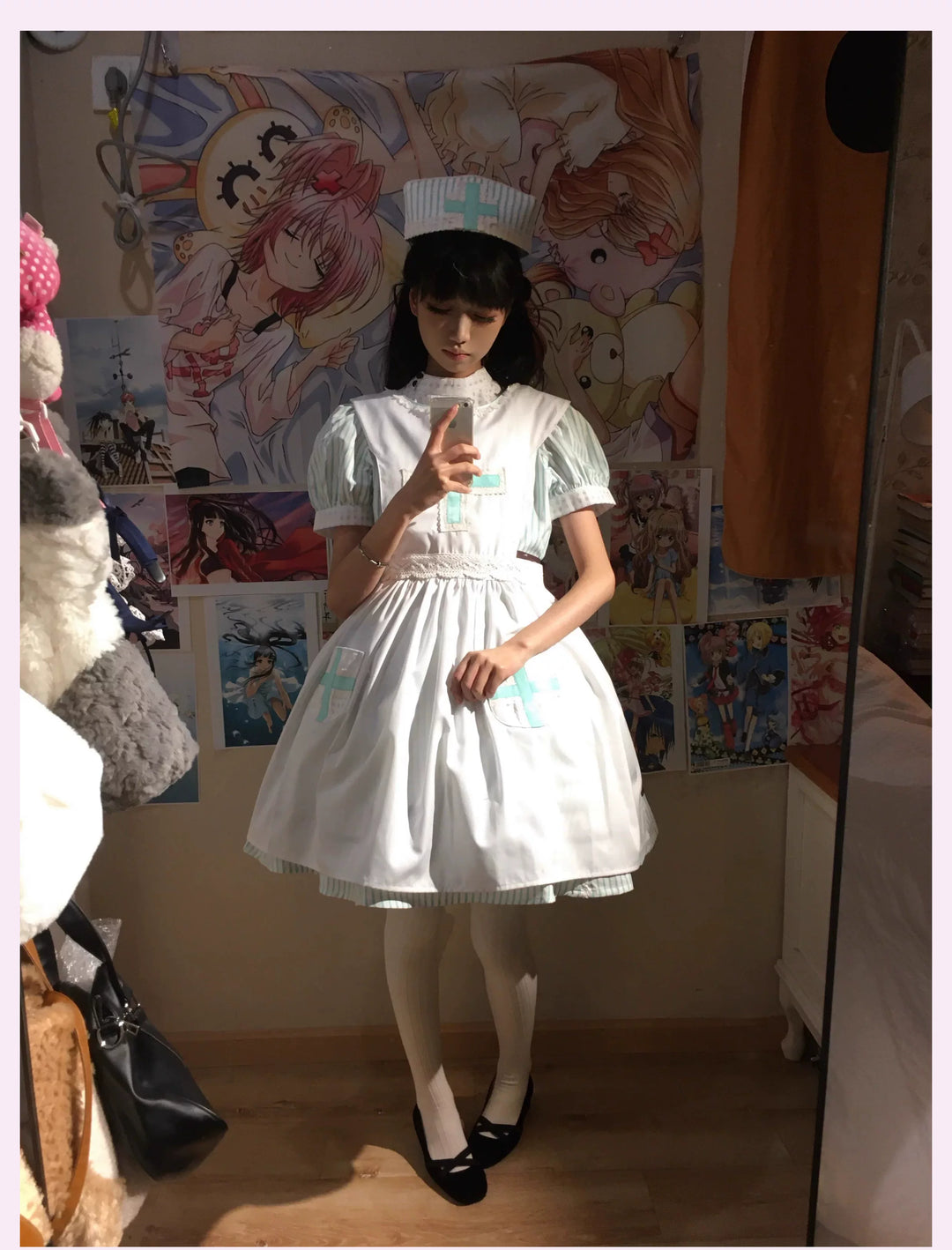 Old School Lolita Striped Dress, Cross Apron 45136:836795