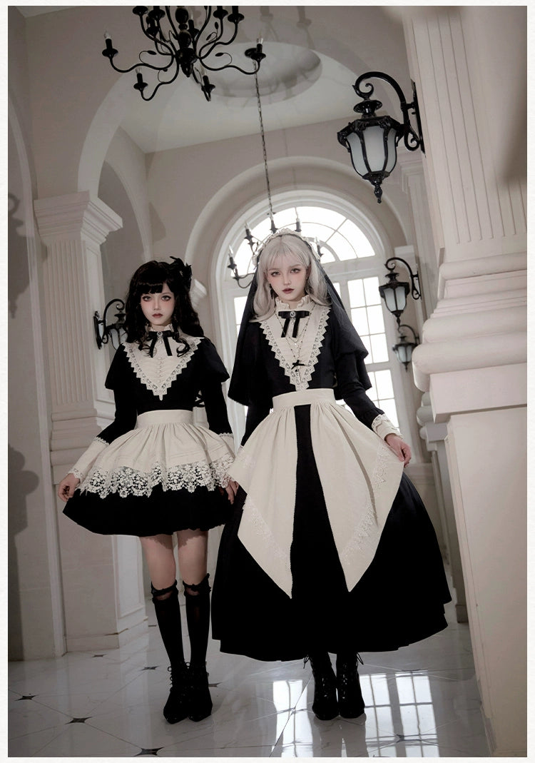 Gothic Dress Set Nun Black Short And Long OP Dress 39468:637604