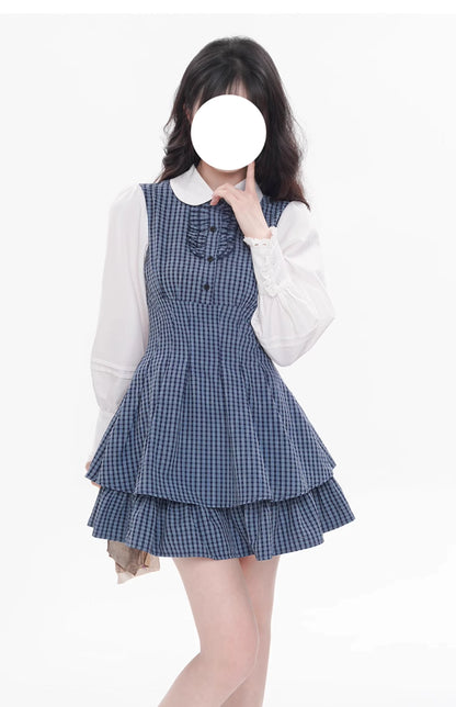 College Style Plaid Dress Flounce Hem Dress 36414:569600