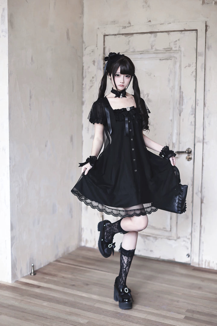 Jirai Kei Tulle Overlay Dress, Square Neckline 45558:855514