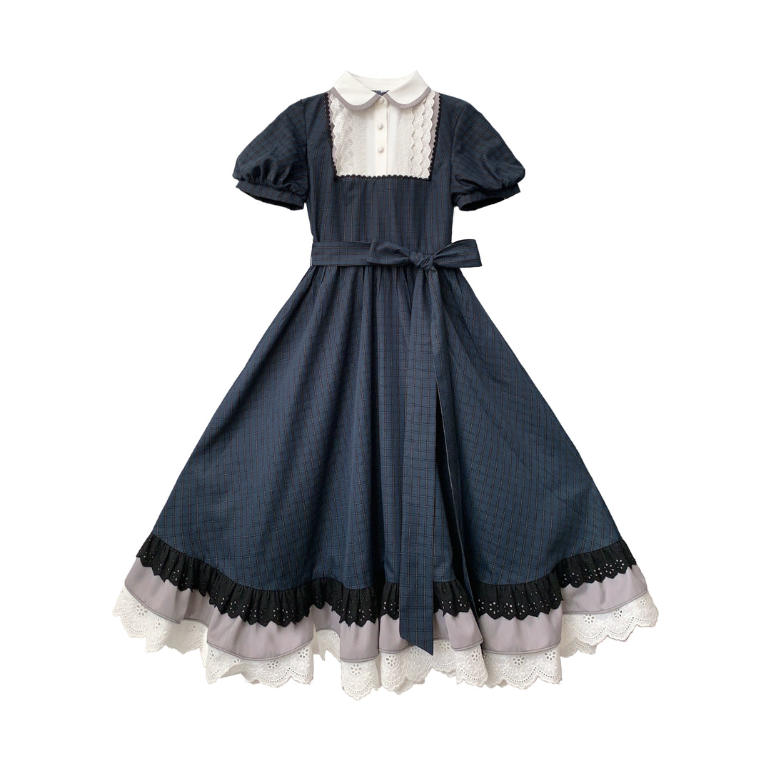 Navy Preppy Style Long Dress, Peter Pan Collar (L M S XL) 43648:782299
