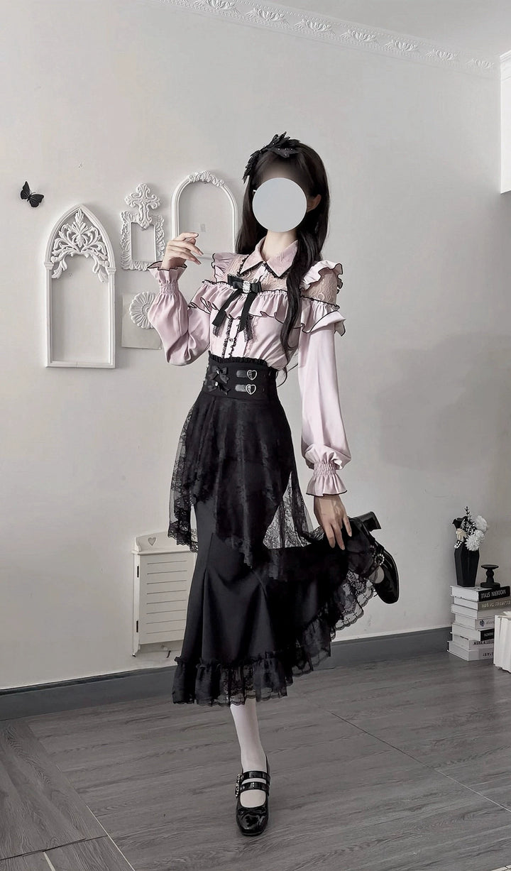 Seiso Kei Pink Blouse & Mermaid Skirt, Lace & Ruffles 45933:870750