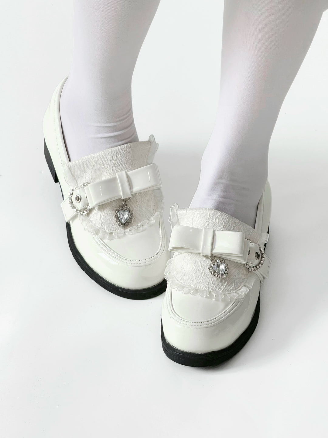 Jirai Kei Low-Heel Loafer Shoes, Rhinestones & Bow 43944:790319