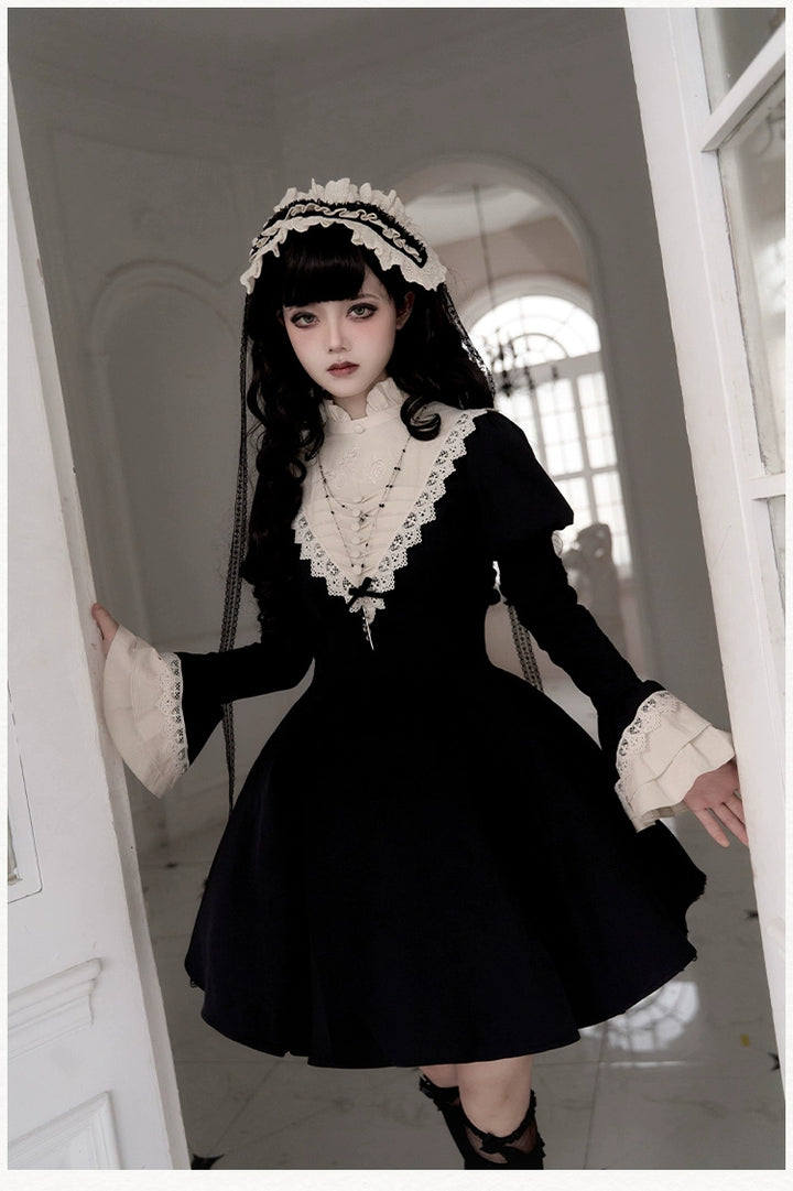 Gothic Dress Set Nun Black Short And Long OP Dress 39468:637534