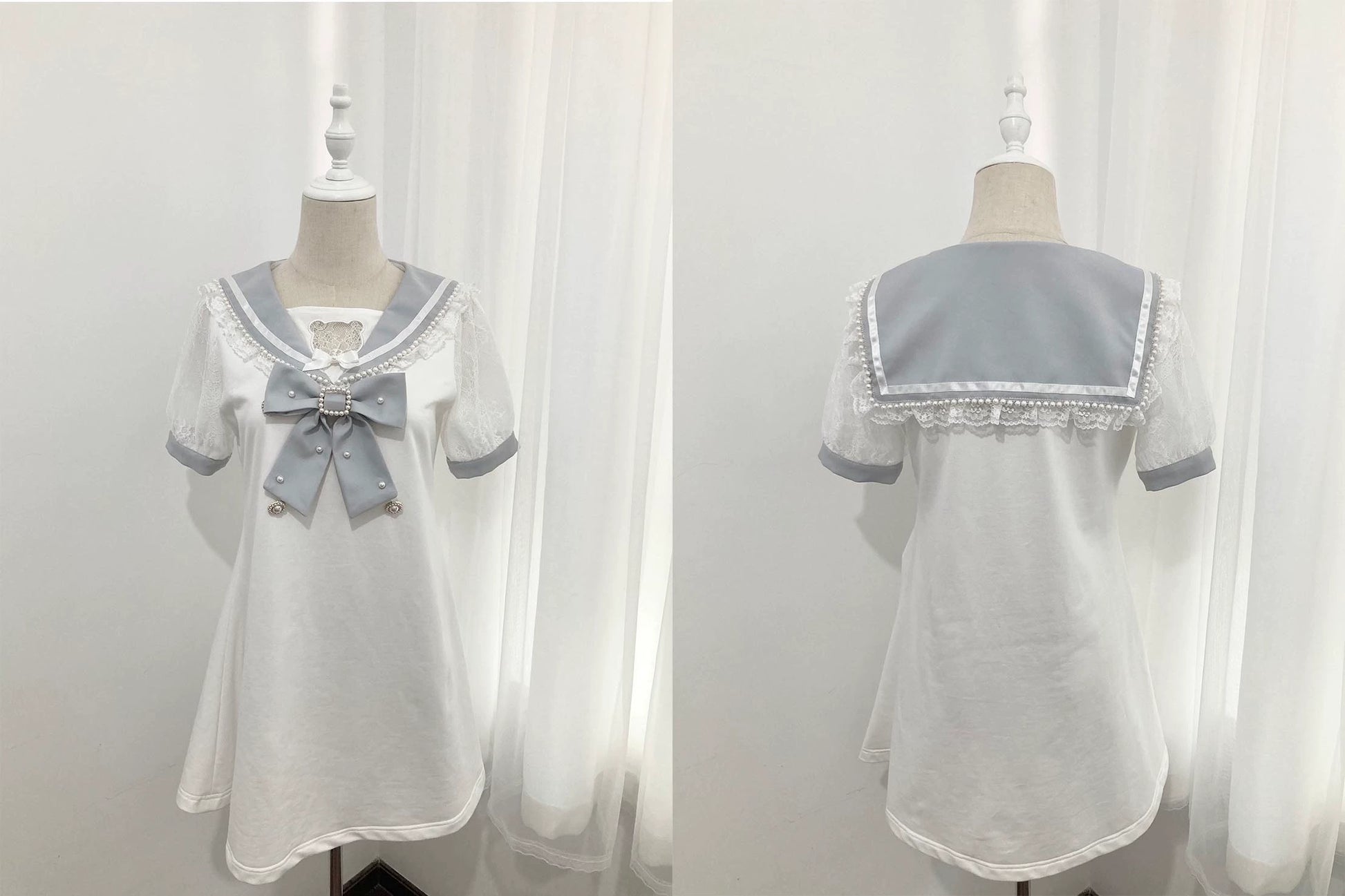 Jirai Kei Dress Pearl Embroidered Dress Short Sleeve Dress 37648:568048