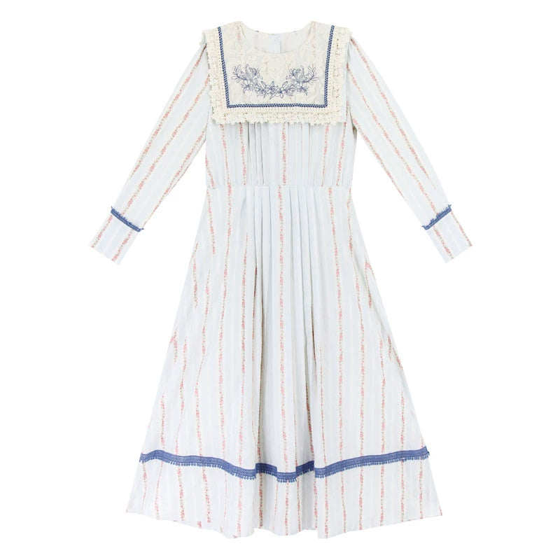 Cottagecore Dress Vintage Floral Striped Dress (L M S / Dress) 36244:534240 (L M S / Dress) 36244:534240