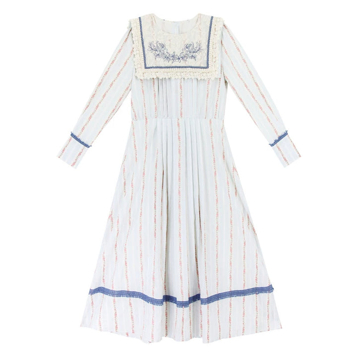 Cottagecore Dress Vintage Floral Striped Dress (L M S / Dress) 36244:534240 (L M S / Dress) 36244:534240