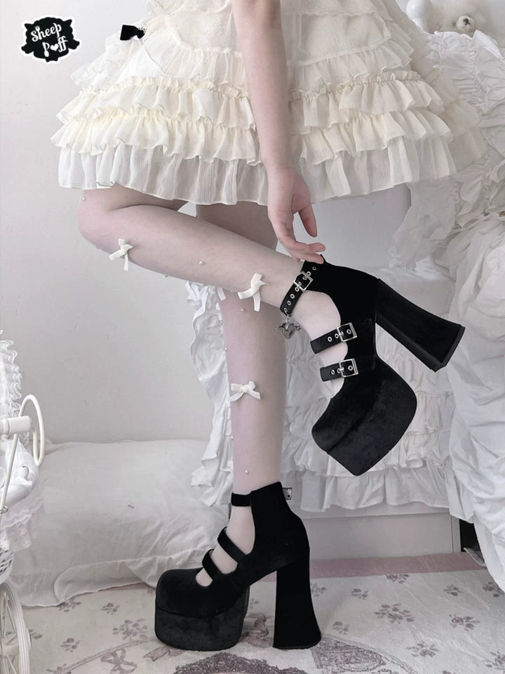 Jirai Kei Platform Heeled Shoes, Heart Charm 45688:860594