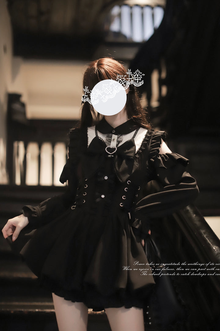 Jirai Kei Open-Shoulder Dress, Lace-Up Waist 44040:793872