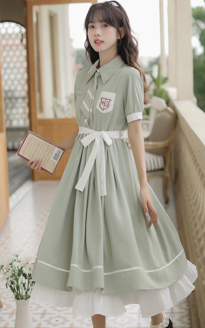 Preppy JK Uniform Dress A-line Princess Dress With Cape Multicolor 42437:760994
