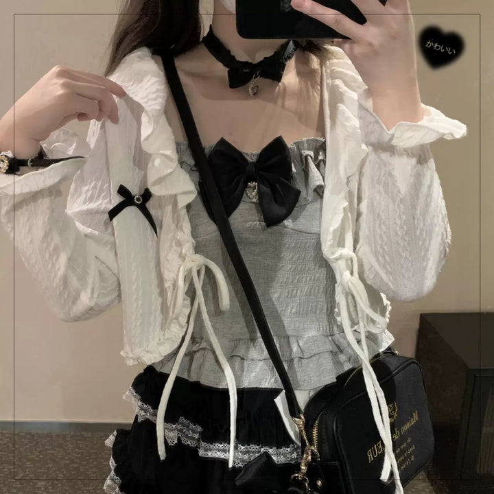 Kawaii Black Bow Heart Pearl Pendant Top 21800:532010