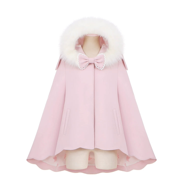 Sweet Lolita Winter Coat Woolen Coat Petal Hem Hooded Cape (Pink) 40652:672168