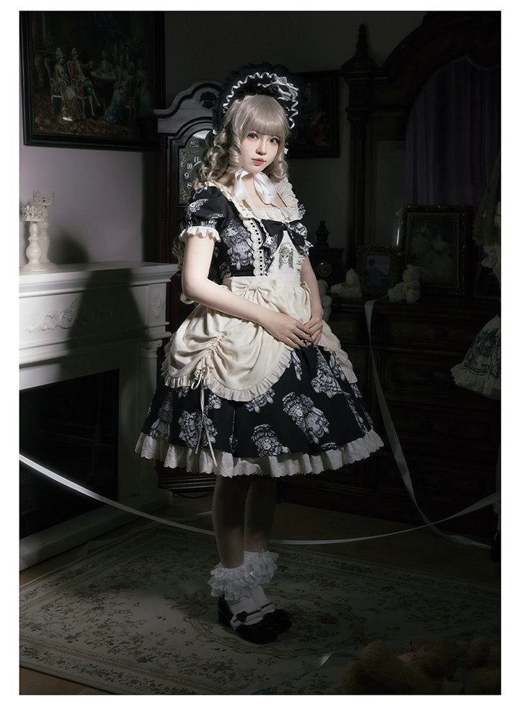 Vintage Lolita OP Dress With Embroidery And Doll Print 39472:641504