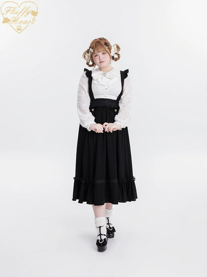Jirai Kei Blouse White Pink Lace Chiffon Pearl Long Sleeve Shirt 33754:443448