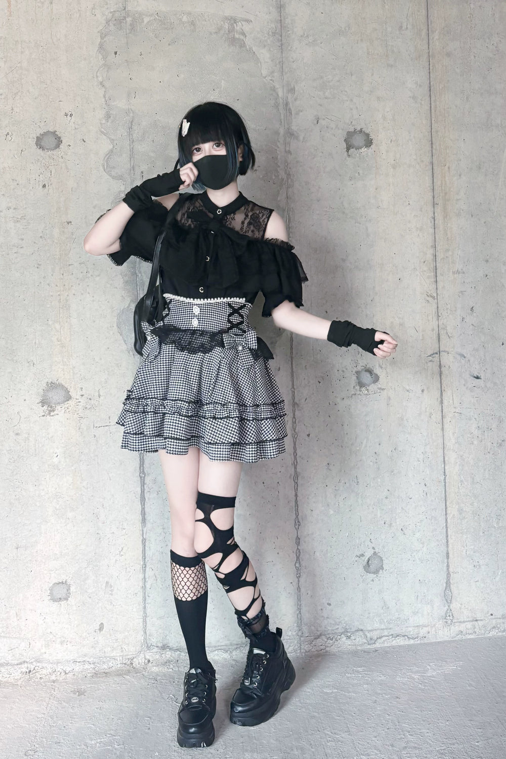 Solid Ryousangata Blouse, Lace Open-shoulder 44164:801558