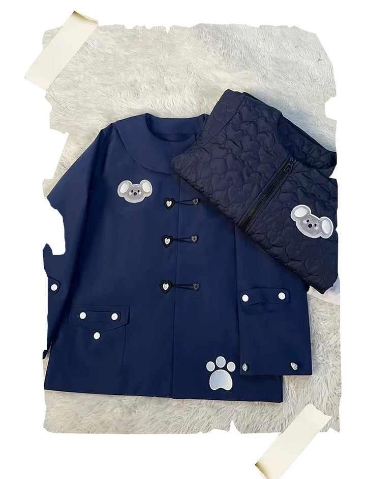 Kawaii Aesthetic Coat Removable Inner Layer Winter Blue Jacket 39662:643704