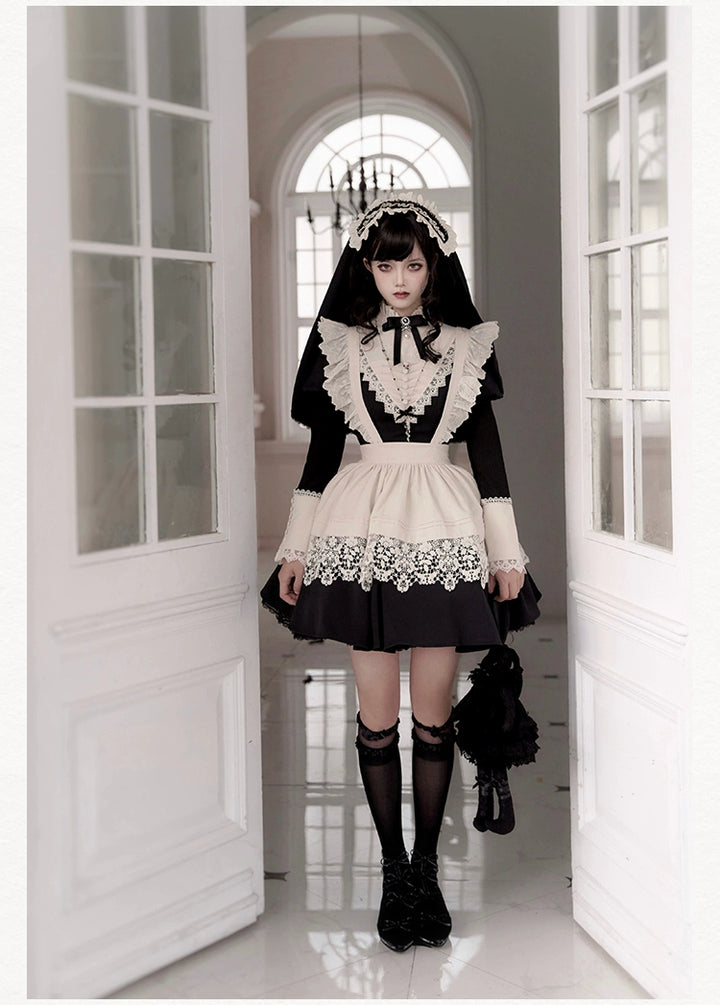 Gothic Dress Set Nun Black Short And Long OP Dress 39468:637588