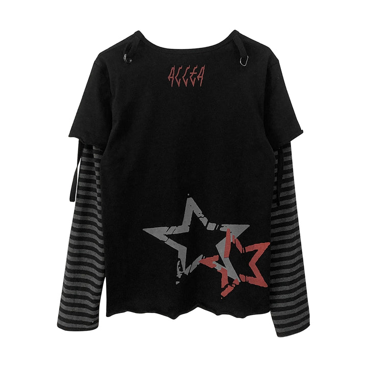 Punk T-shirt Long Sleeve T-shirt Printed Cotton Top 37710:577388