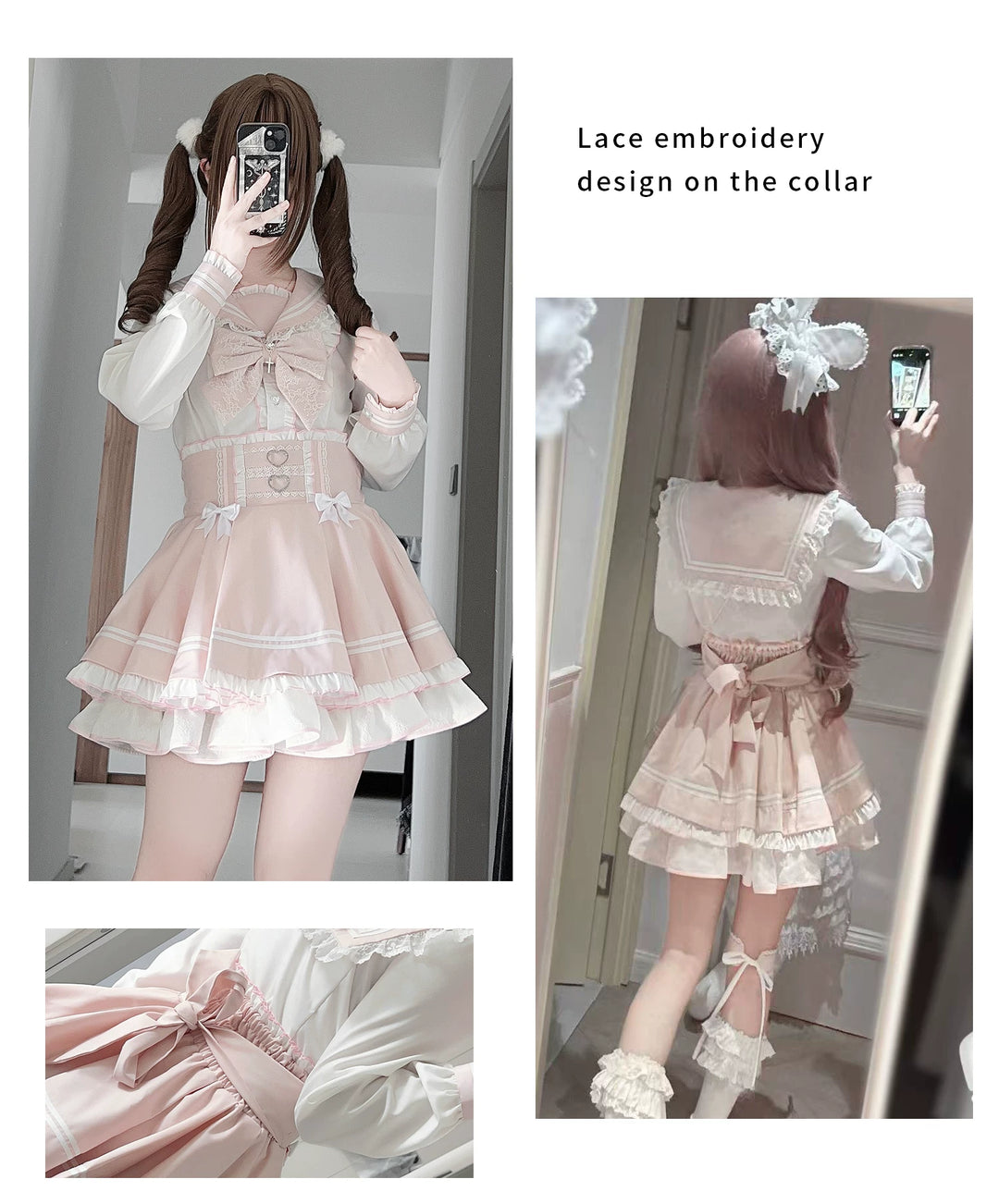 Ryousangata Sailor Collar Blouse, High-Waist Skirt 44752:821888