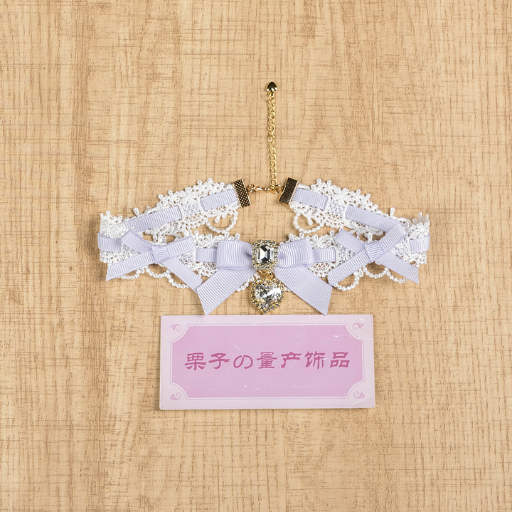 Jirai Kei Lace Choker, Detachable Faux Pearl Necklace 44010:793204