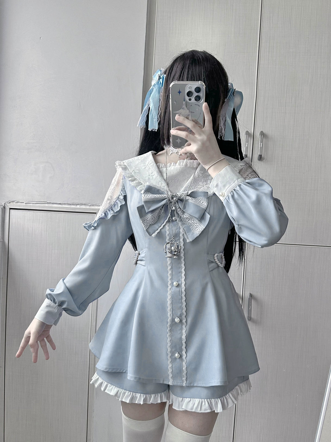 Jirai Kei Dress Set Sailor Collar Long-sleeved Dress 34502:461996