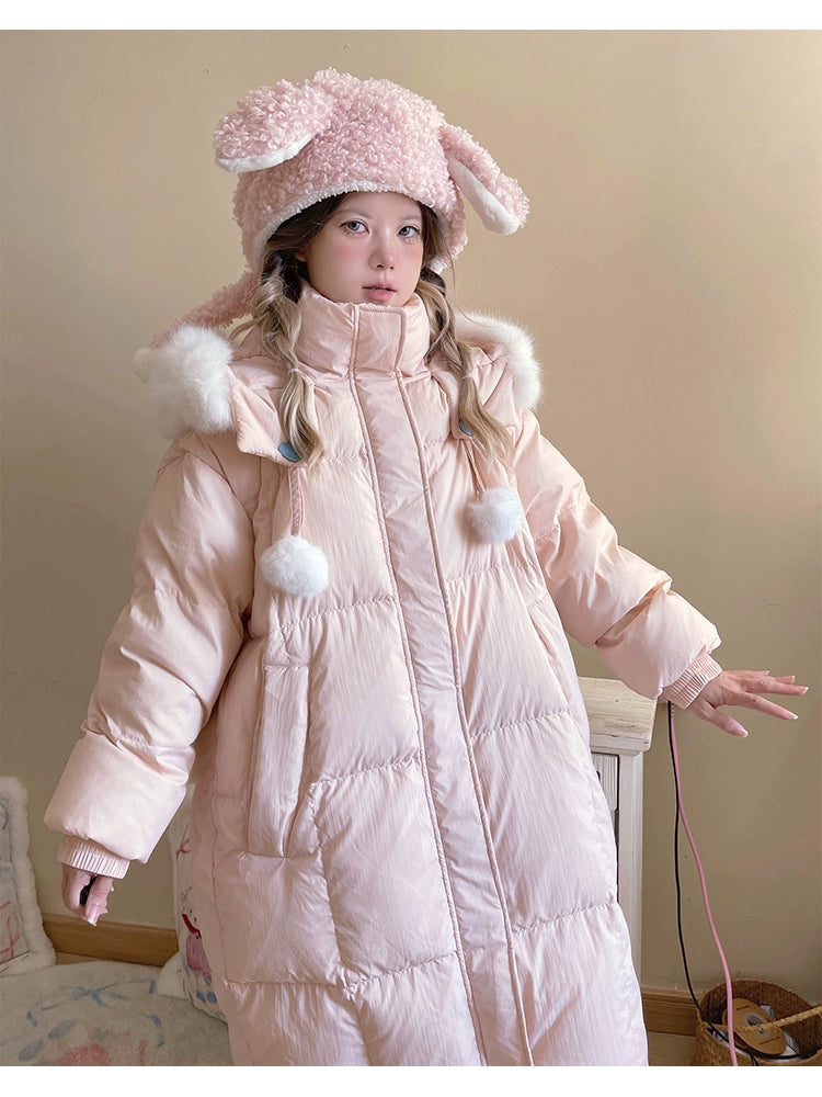 Kawaii Winter Coat Rabbit Ear Hooded Long Down Jacket 40340:665626