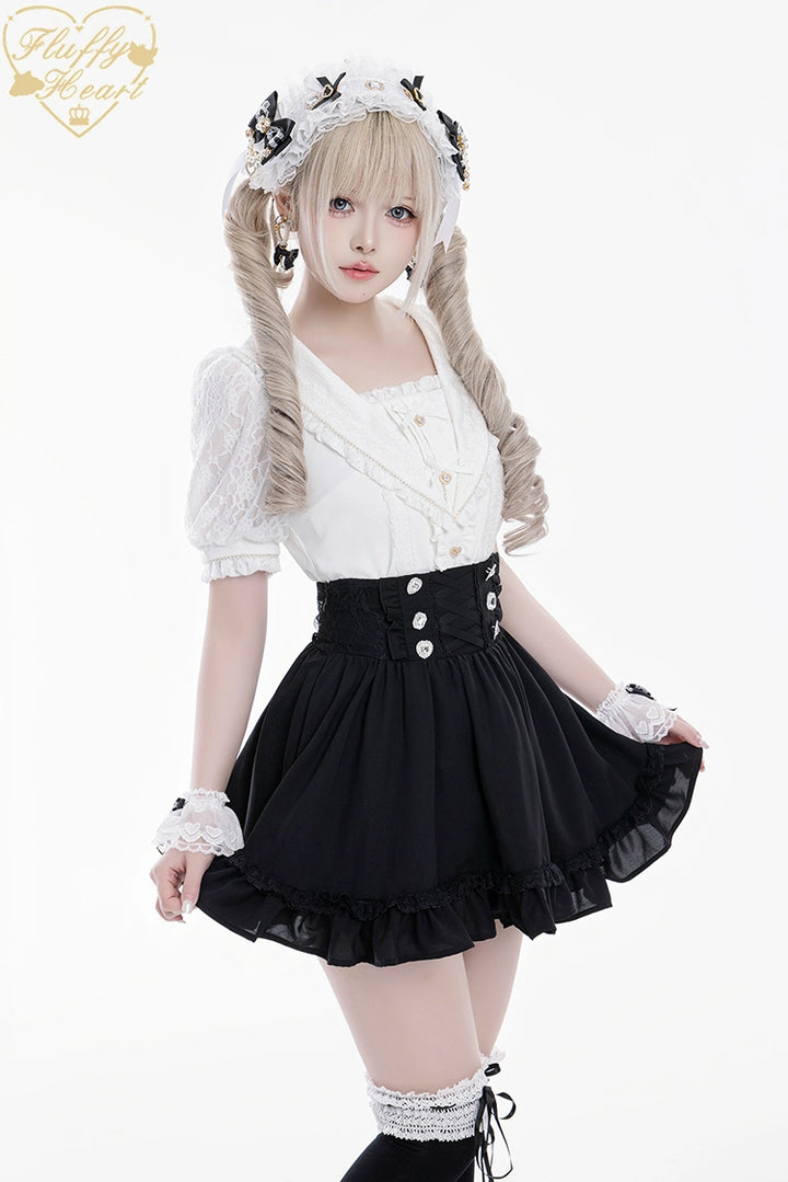 Lace Sailor Collar Jirai Kei Blouse, Heart Buttons 43586:780422