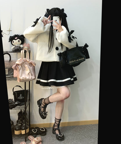 Jirai Kei Skirt High Waist Lace Up Skirt With Bow Tie 31860:396608