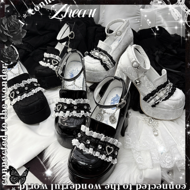 Jirai Kei High-Heeled Shoes, Lace Overlay 43987:790472