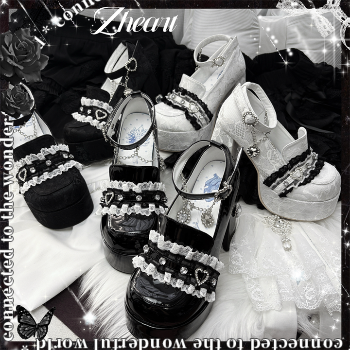 Jirai Kei High-Heeled Shoes, Lace Overlay 43987:790472