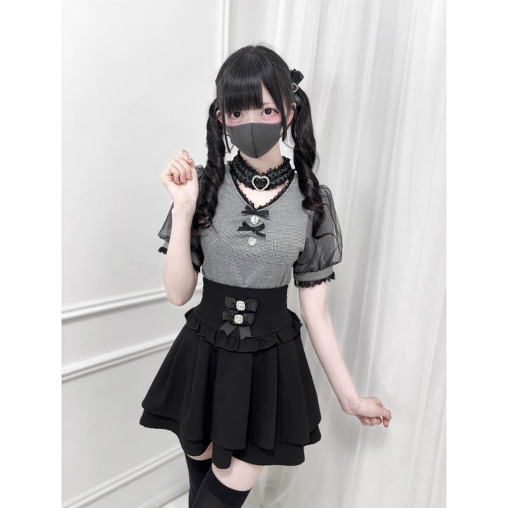 Summer Jirai Kei V-Neck Lace Choker Blouse (L M) 43587:780436