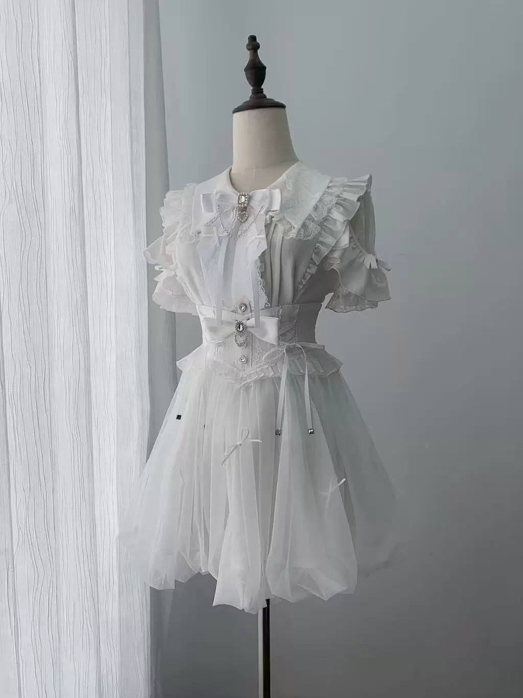 Jirai Kei Lace Sleeve Blouse, Ruffle Details (L M S XL) 45194:841375