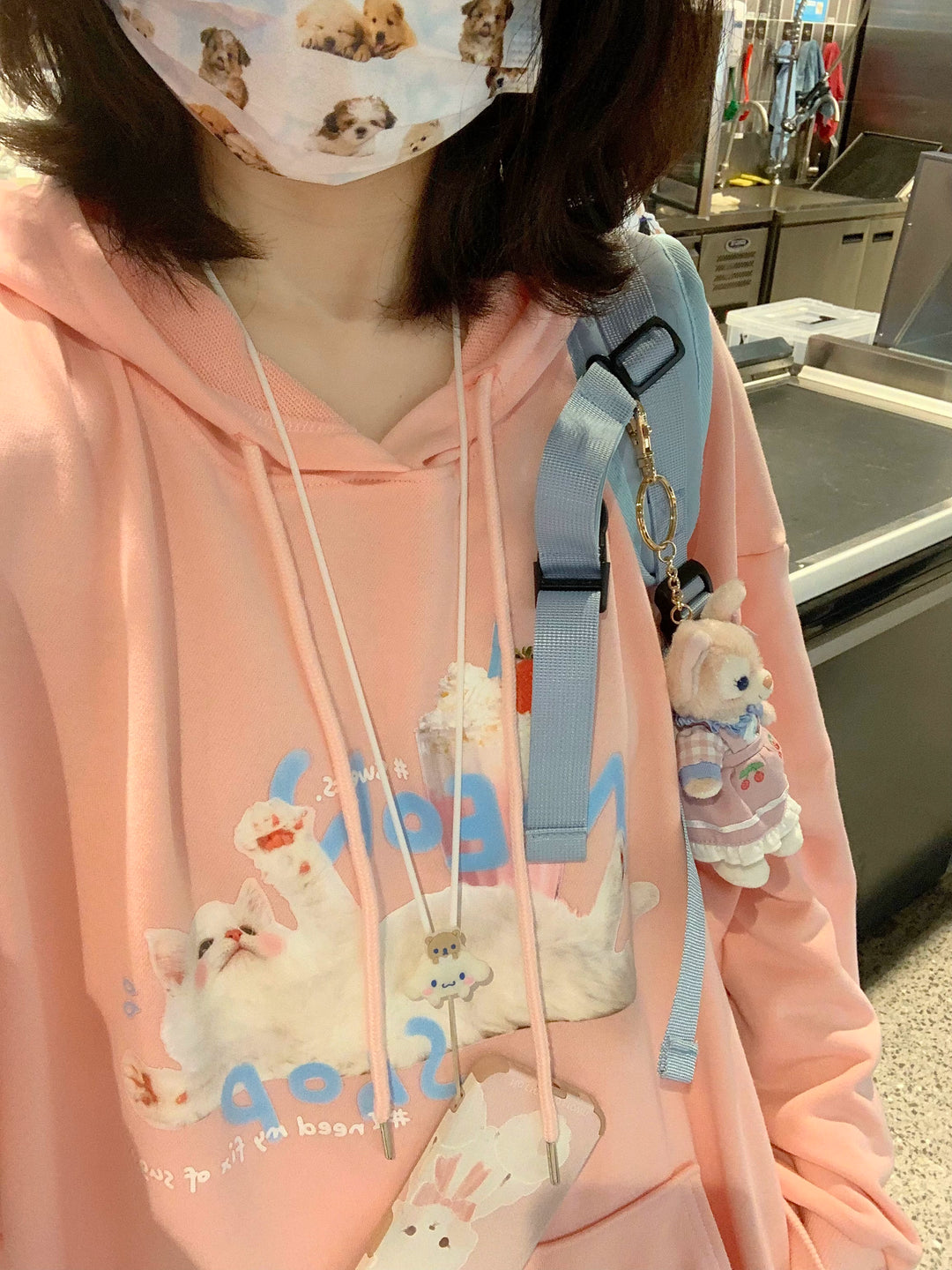 Fairy Kei Pink Hoodie Cat Pattern Oversized Hoodie 31684:370966 31684:370966