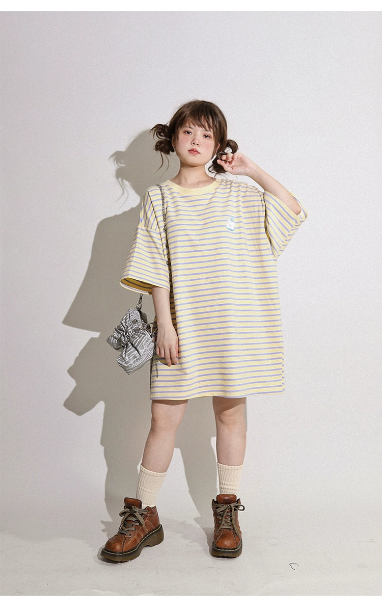 Kawaii Aesthetic Shirt Striped Short Sleeve Cotton Top 36562:518560 36562:518560