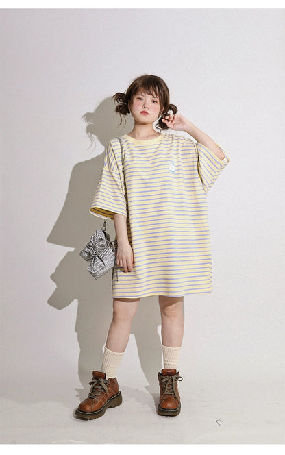 Kawaii Aesthetic Shirt Striped Short Sleeve Cotton Top 36562:518560