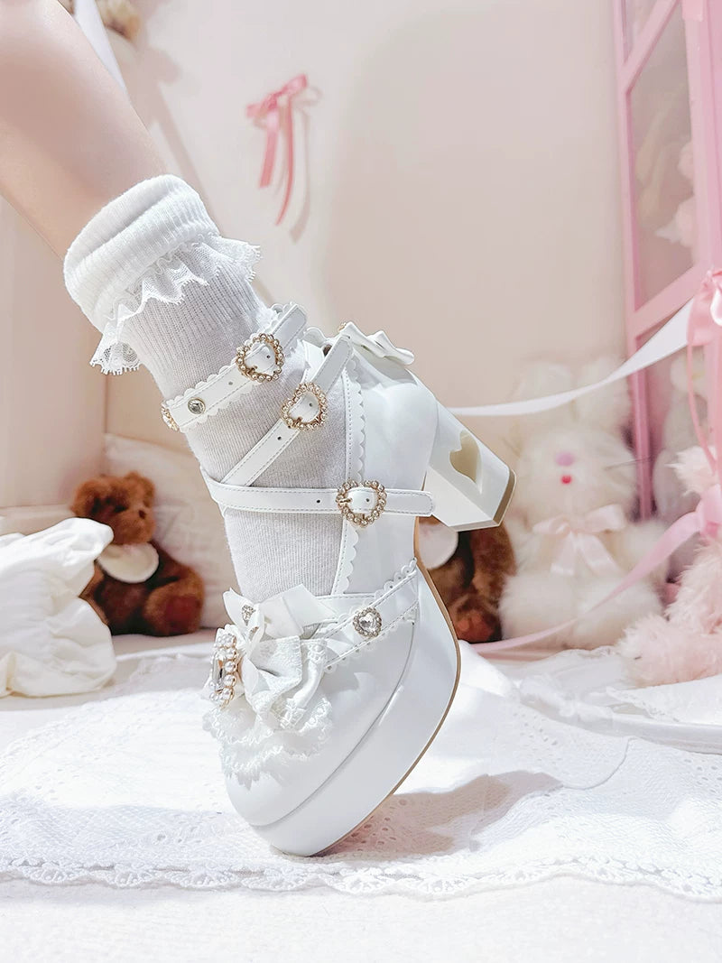 Jirai Kei Rhinestone Heeled Shoes, Heart Cutout Heel 45839:866669