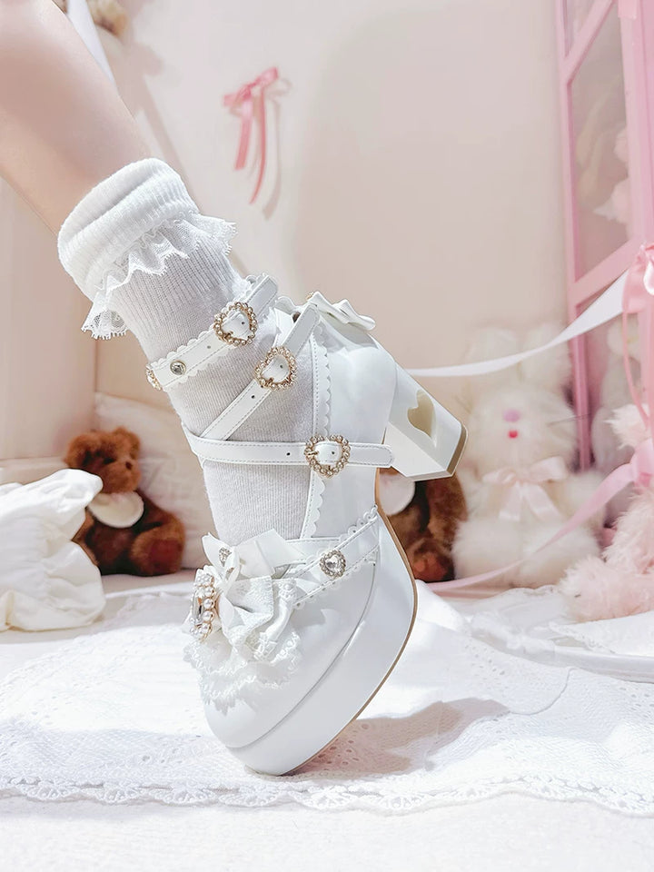 Jirai Kei Rhinestone Heeled Shoes, Heart Cutout Heel 45839:866669
