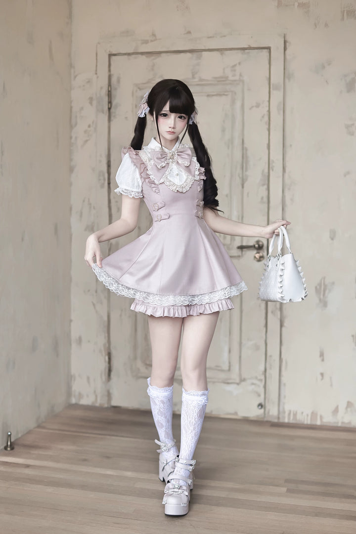 Ryousangata Pleated Hem Dress, Pearl-trimmed Neckline 45554:853360