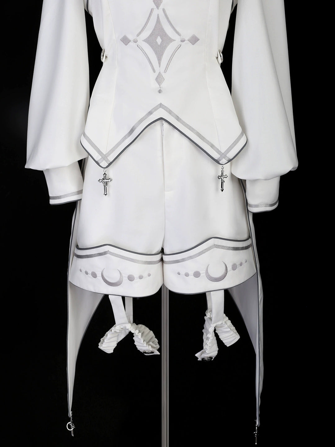 Cyberpunk Cloak Set White Hooded Cloak Top And Shorts 38820:602050