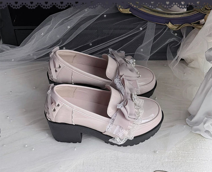 Jirai Kei Heeled Shoes, Pearl Chain and Cross Details 45695:860678