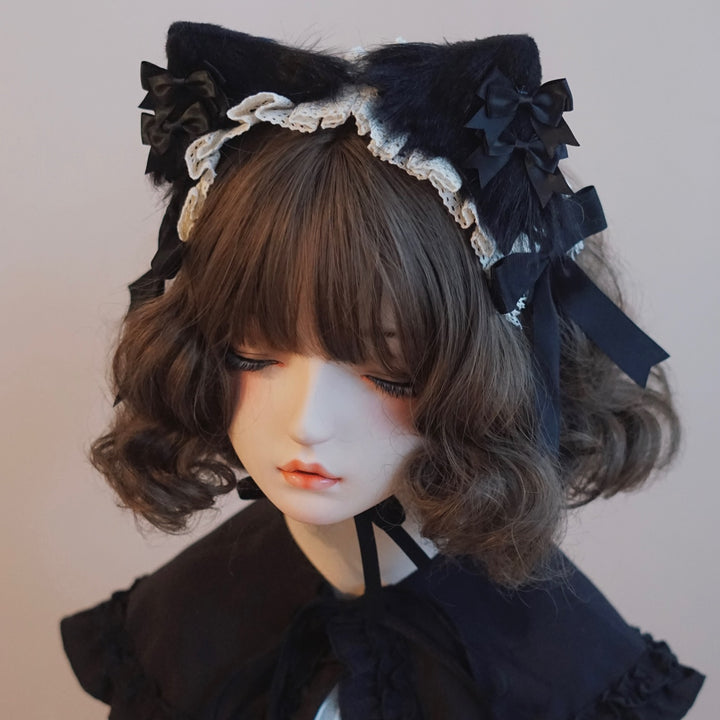 Lolita Headwear Handmade Cat Ears Hairband Black White Bow (1) 28946:332788 (1) 28946:332788