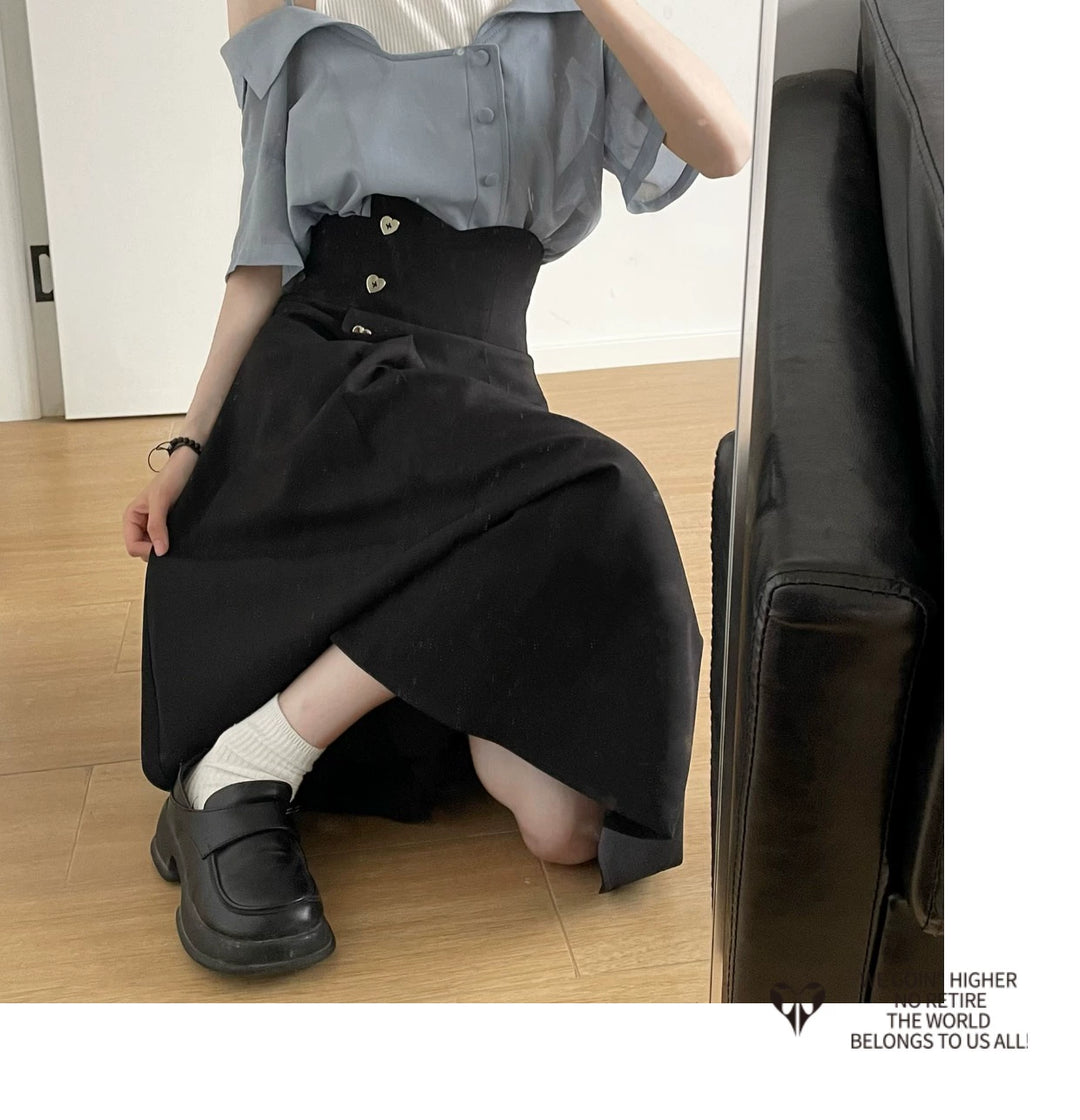 Elegant Outfit Set Chiffon Blouse Suspender Skirt Set 40238:663474