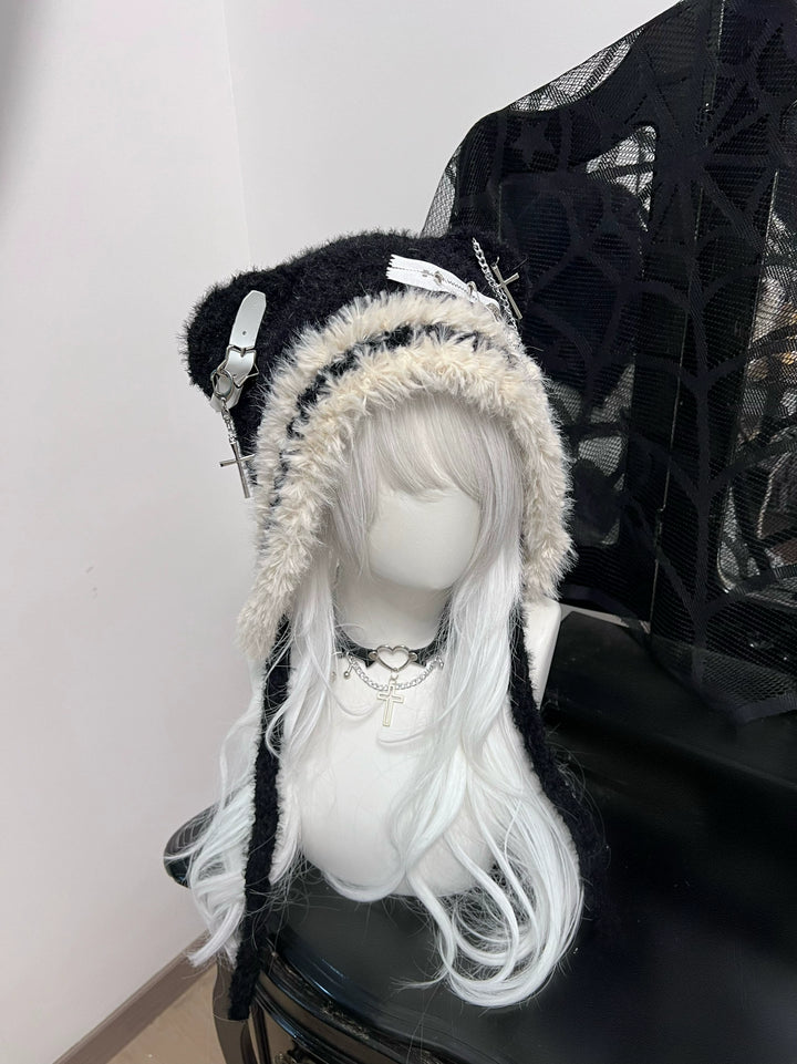 Jirai Kei Hat Bear Hat Winter Hat Fluffy Knitted Cap 40306:661296