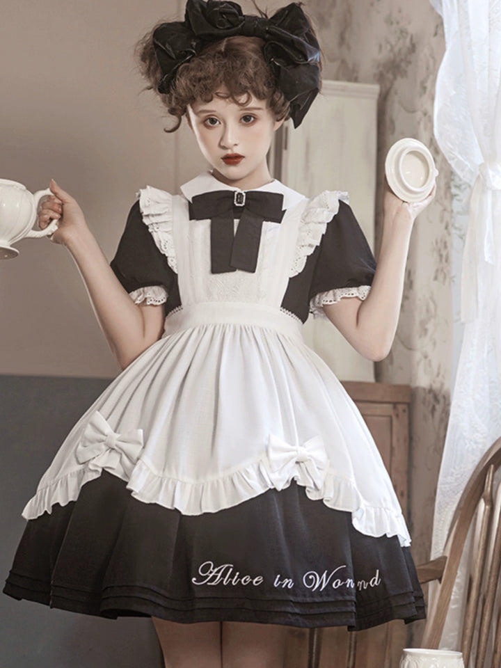 Classic Lolita Dress Short Sleeve Maid-style OP Dress With Apron 36474:562536