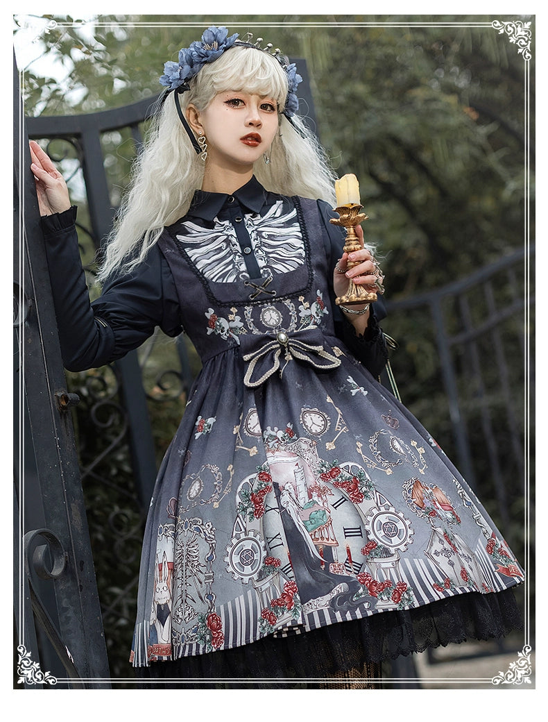 Gothic Lolita Dress Set Black White Lolita Blouse Dress Set 35536:495658