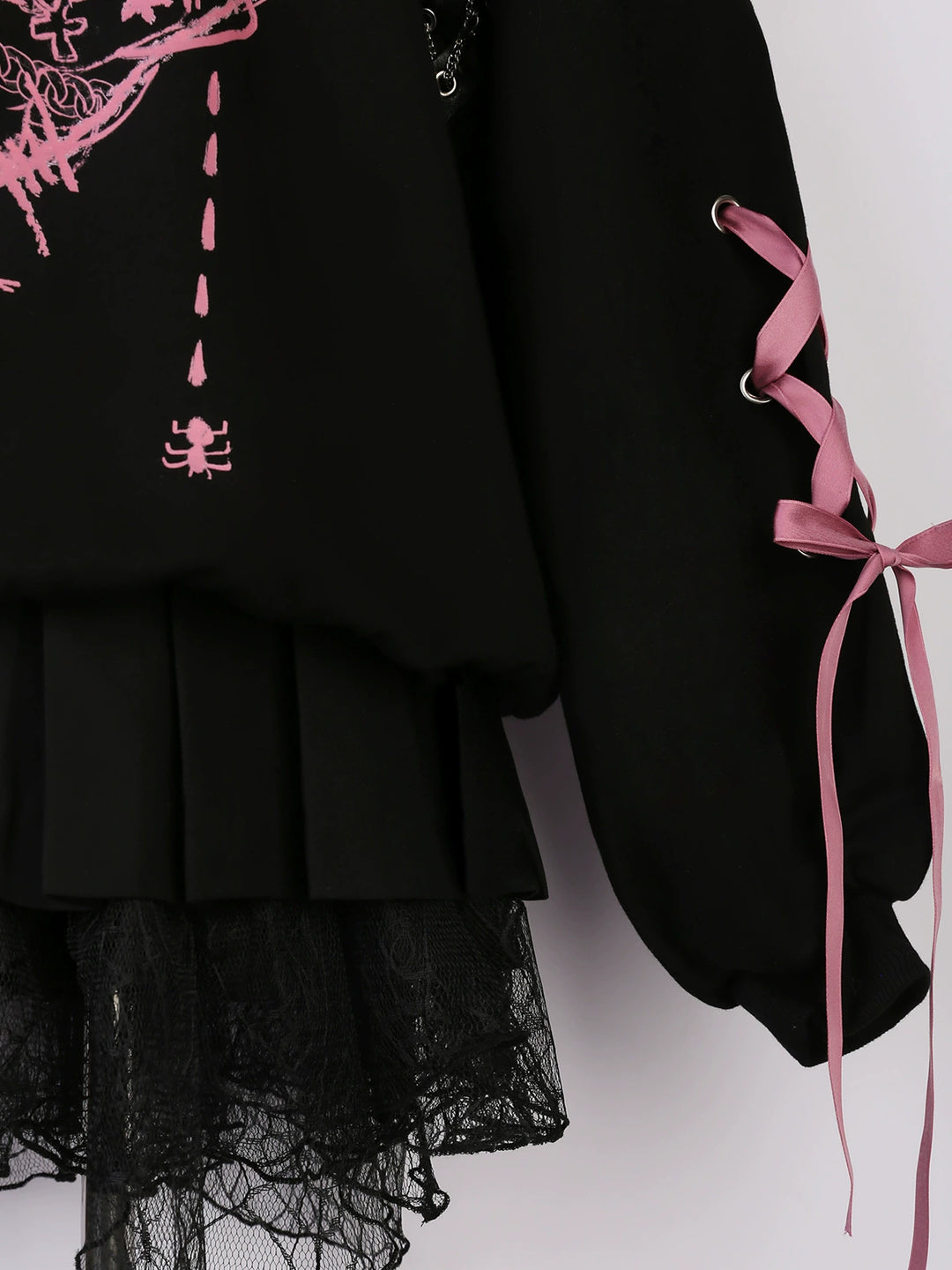 Jirai Kei Outfit Sailor Collar Hoodie Black Pleated Skirt 38818:601968