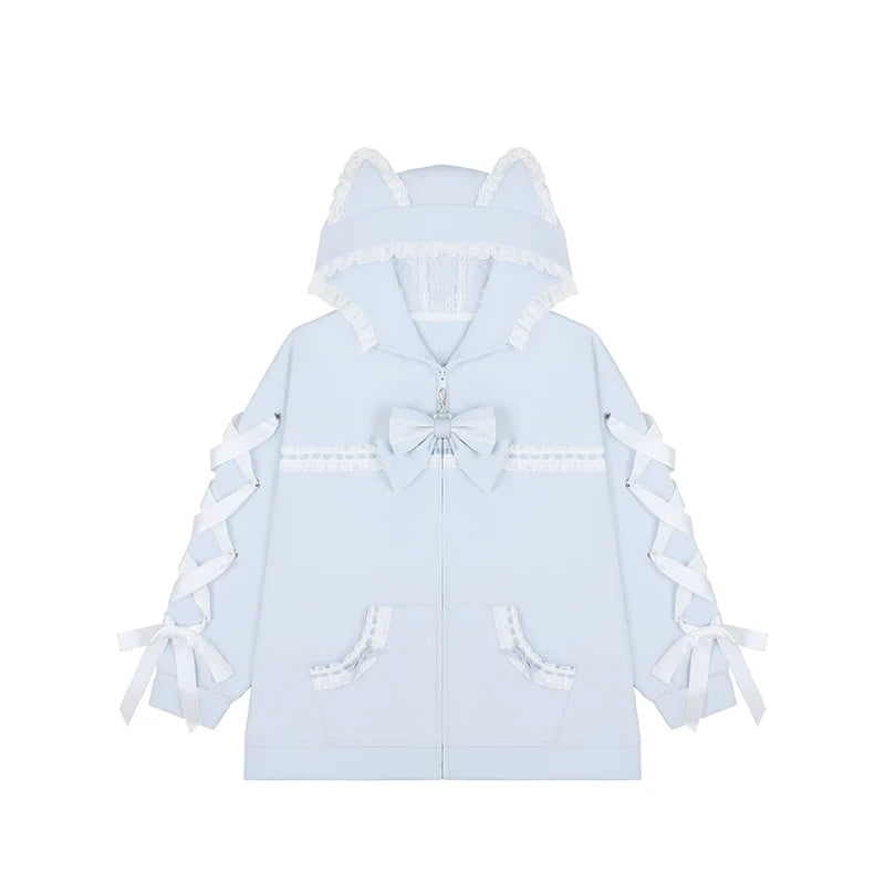 Tenshi Kaiwai Cat Ear Zip-Up Hoodie, Side Lace Pants 45585:865697