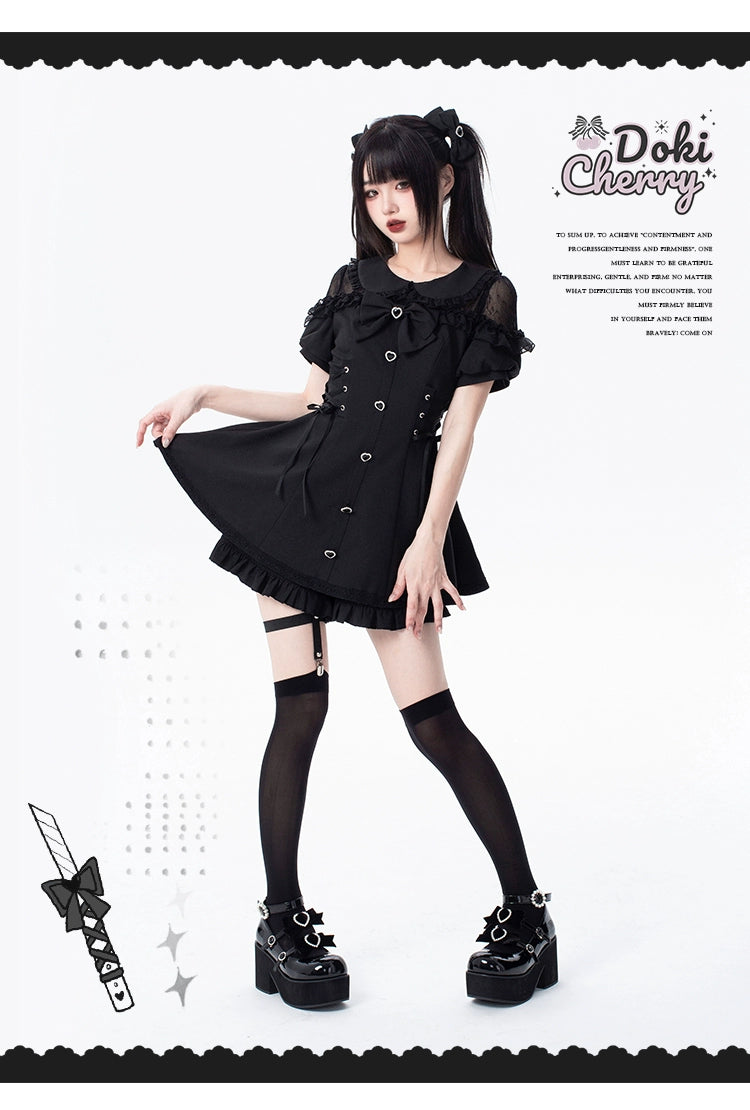 Jirai Kei Dress And Shorts Lace-up Short Sleeve Outfit 37750:565418