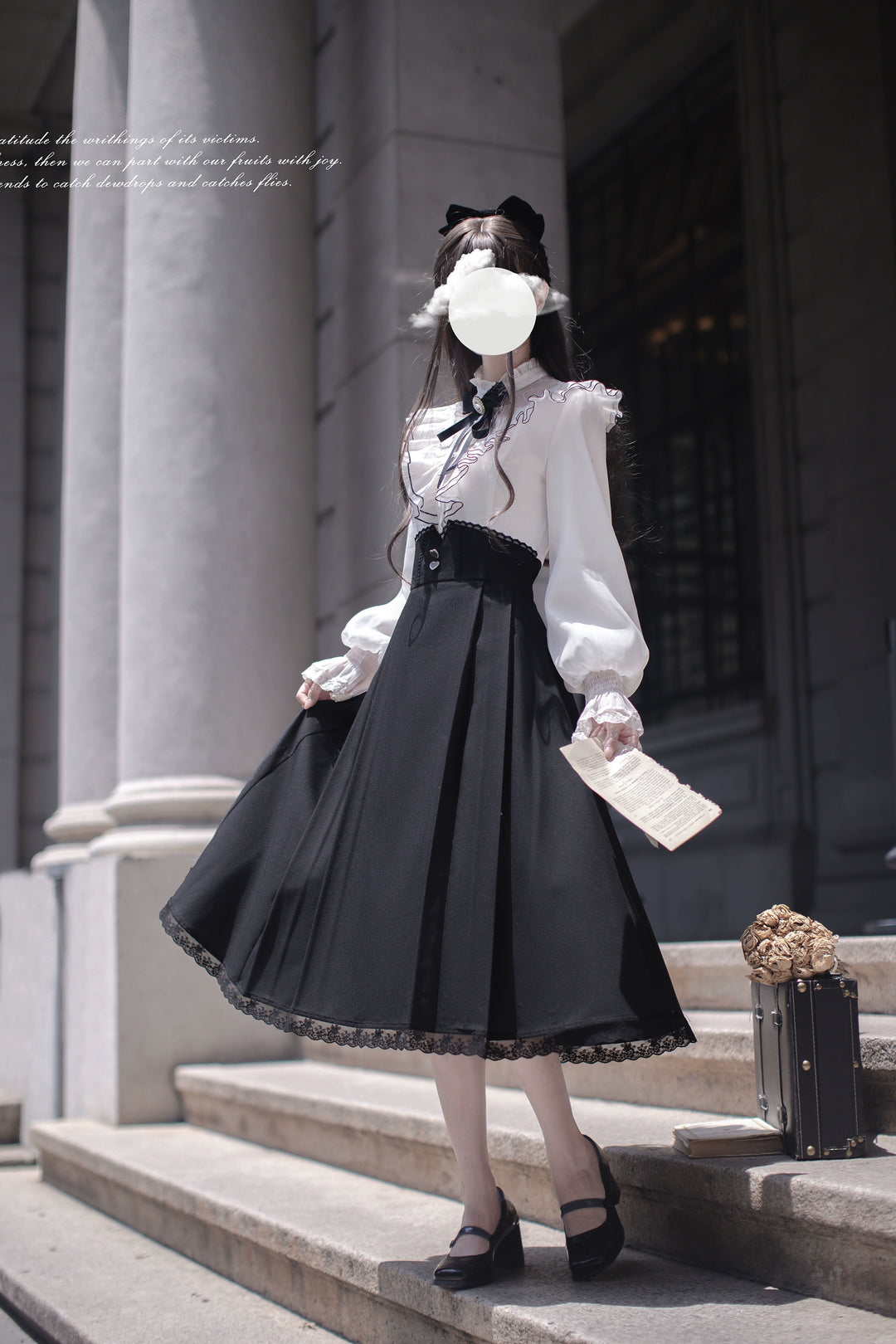 Mid-Calf Length Seiso Kei Fake Two Piece Dress (L M S XL) 43882:789467